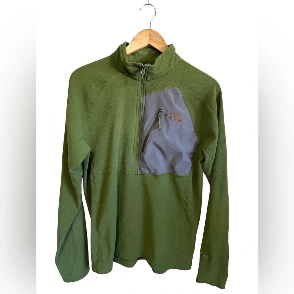 The North Face Mens FlashDry Fleece Quarter Zip Pullover‎ Green Large Raglan